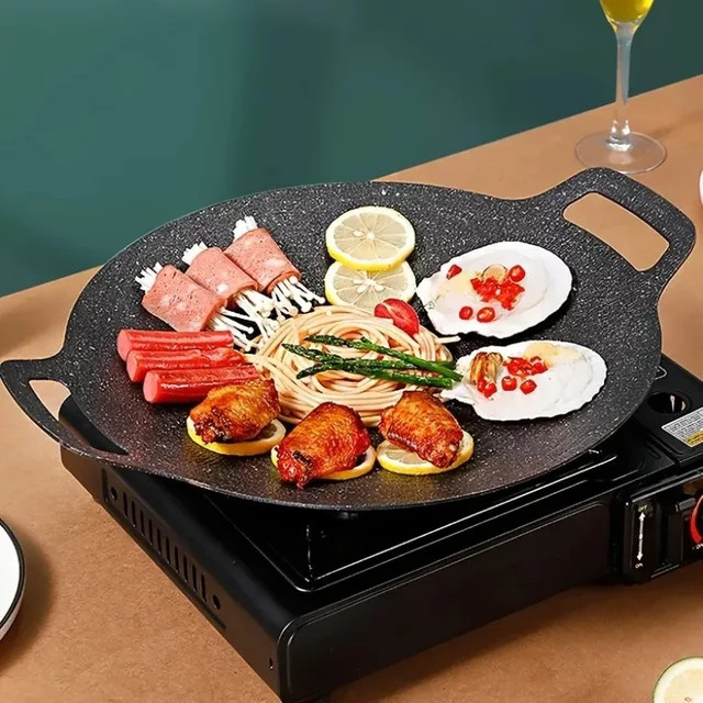 Antihaftbeschichtete Gusseisen Grillpfanne in Schwarz mit doppeltem Griff für Koreanisches Grillen, Durchmesser: 28,0 cm - Bild 1