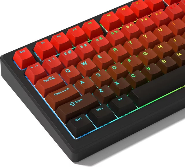 PBT Double Shot Shine Through Tastenkappen im Cherry Profile mit Farbverlauf in Rot und Schwarz für mechanische Tastaturen mit Cherry MX Switches und RGB-Hintergrundbeleuchtung - Bild 1