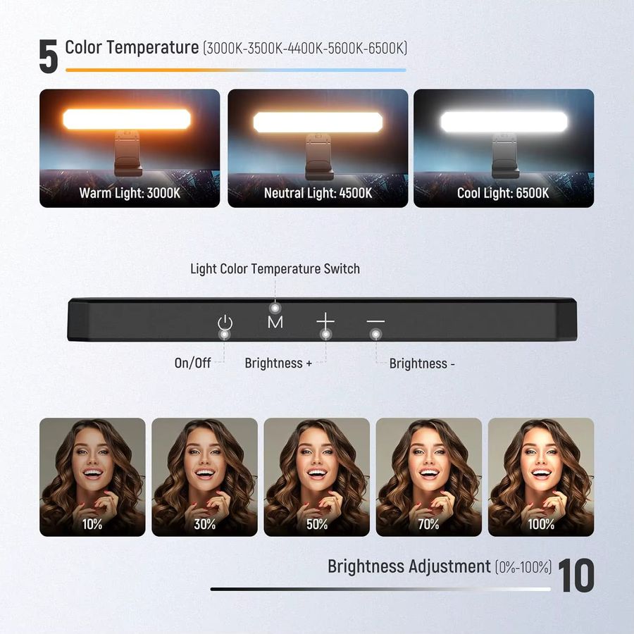 NEEWER Basics 6-W Monitorlichtleiste mit Fernbedienung und Touch-Steuerung, dimmbare zweifarbige LED Schreibtischlampe für Videokonferenzen - Bild 3