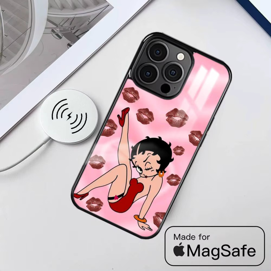 Anime Cartoon B-Bettys B-Boop Handyhülle für iPhone 16 15 14 13 12 11 Pro Max Plus Mini mit magnetischer MagSafe kabelloser Ladefunktion - Bild 5