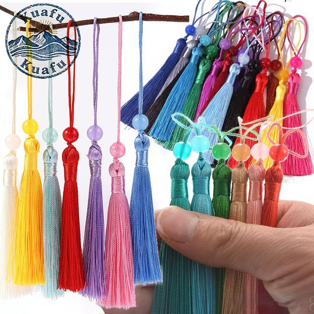 Bunte Quasten mit Perlen für DIY-Handwerksprojekte und Schmuckdeko, 7 cm, Blau und Mehrfarbig - Bild 1