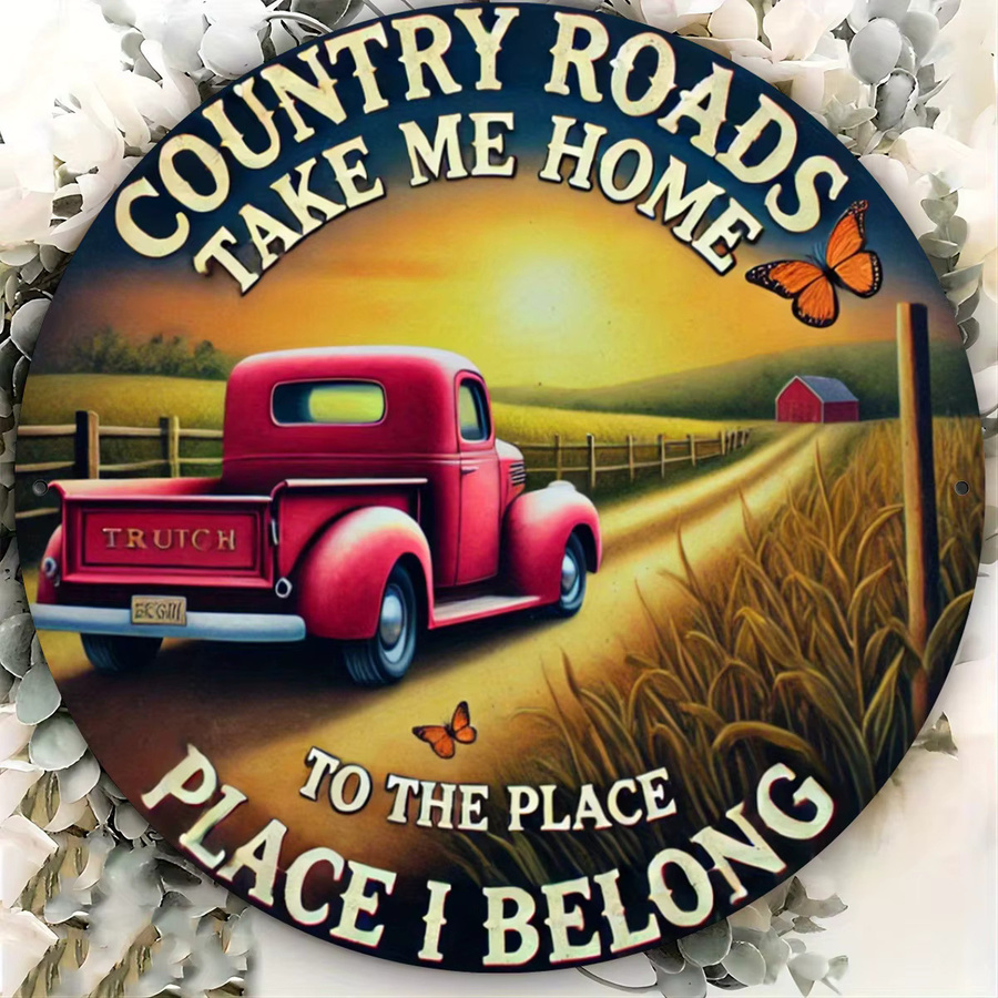 Heritage Design Rundes Metallschild Vintage Red Truck Country Road Durchmesser: 20 cm - Bild 5