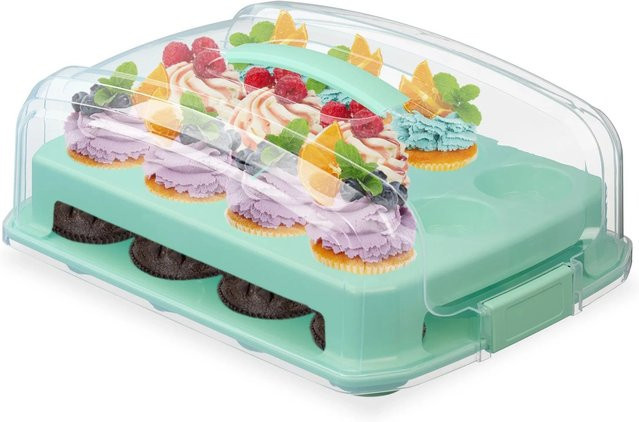 Relaxdays Muffin Transportbox aus Kunststoff in Türkis mit 2 Etagen für 24 Stück, B: 37,5 cm, T: 16 cm, H: 28,5 cm - Bild 1