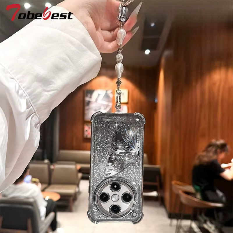 Tobebest Laser Butterfly Silikonhülle für Vivo X300 Pro Ultra mit stoßfester Beschichtung und Glitzer-Effekt in Silber - Bild 2
