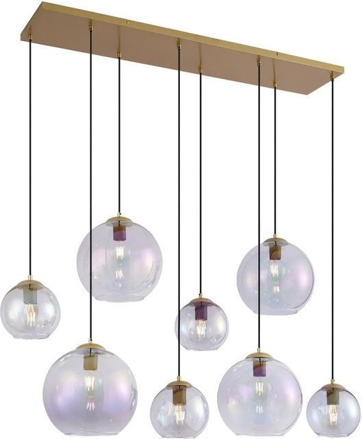 QAZQA Art-Deco Hängelampe Sandra in Gold mit 8-flammigem Regenbogen-Glas - Bild 1