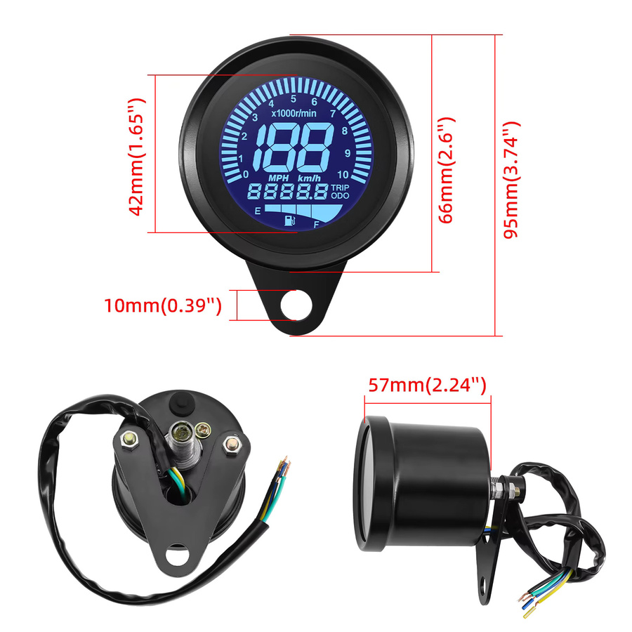 ZMFJH Digitaler Motorrad Tachometer Retro LCD Kilometerzähler und Kraftstoffanzeige in Schwarz für Roller und ATV DC12V - Bild 4