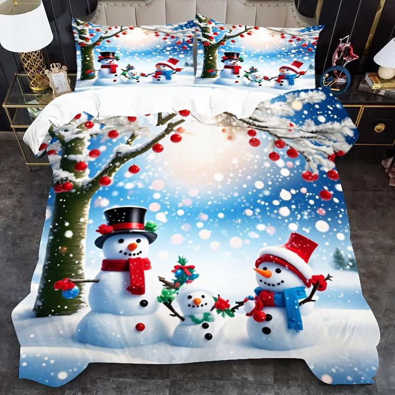 3-teiliges Weihnachts-Bettwäsche-Set mit Schneemann-Motiv aus weicher Mikrofaser, Bettbezug mit Reißverschluss, Größe: 135 x 200 cm - Bild 3