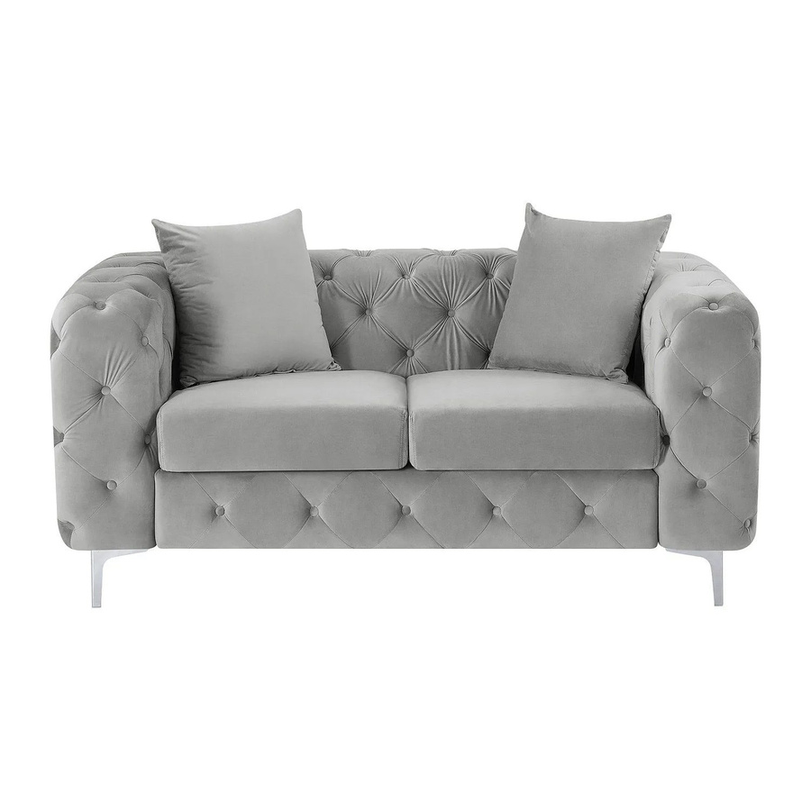 Vente-unique Sofa Edwina Chesterfield in Hellgrau aus Samt mit Breite: 162 cm - Bild 2