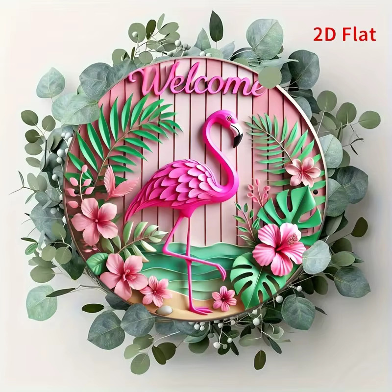 Potdemiel Flamingo Willkommensschild aus Metall, Wandkunst in Mehrfarbig, B/H: 20 x 20 cm - Bild 4