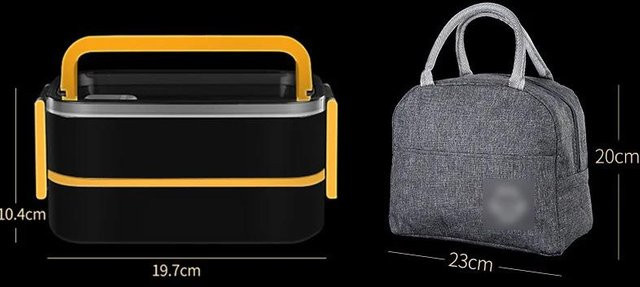 Yiran Furniture Bento Box aus 304 Edelstahl mit Thermotasche, schwarz, mikrowellengeeignet und auslaufsicher - Bild 1