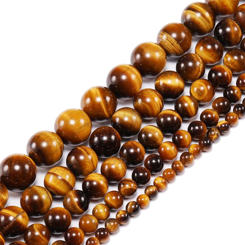 Perlen Tigerauge, rund, 6 mm, 8 mm, 10 mm, 38,1 cm Strang, Unisex - Bild 5