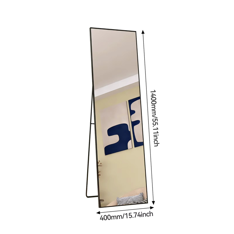 Comanlai Ganzkörperspiegel Rechteckig in Schwarz mit Aluminiumlegierungsrahmen als Standspiegel aus gehärtetem Glas - Bild 3
