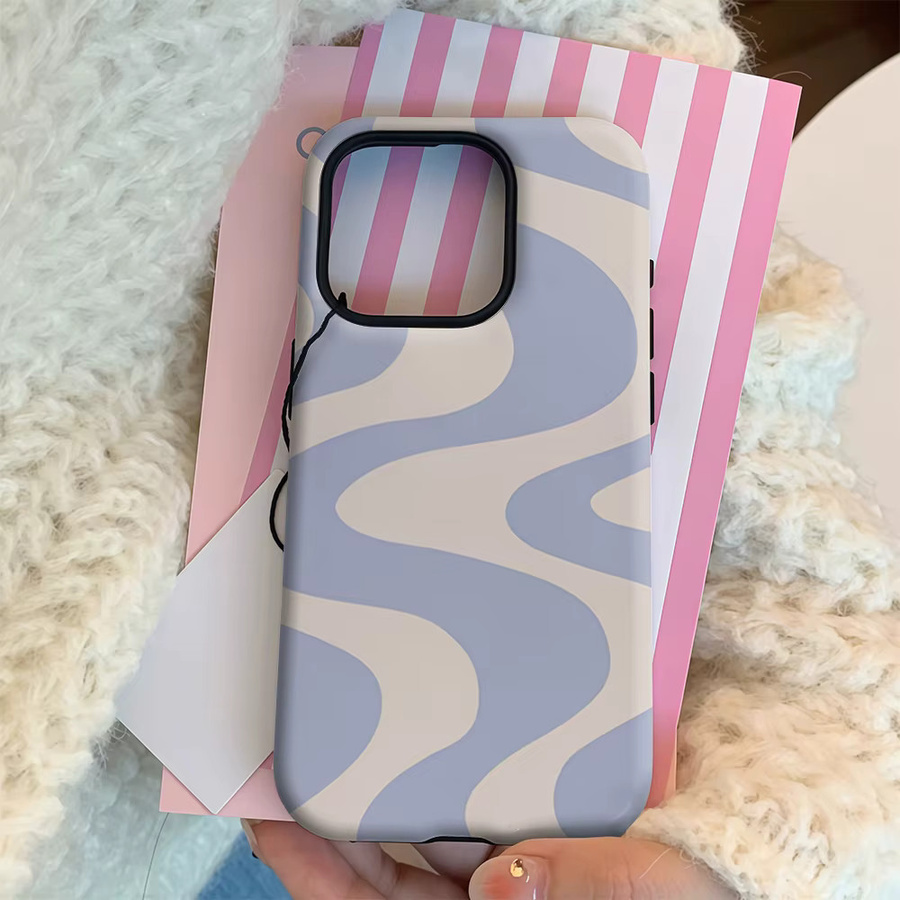 Potdemiel Handyhülle mit Wellenstruktur für iPhone 17 16 15 14 13 12 11 Pro Max Plus in Hellblau und Beige mit doppellagiger Rückseite - Bild 2