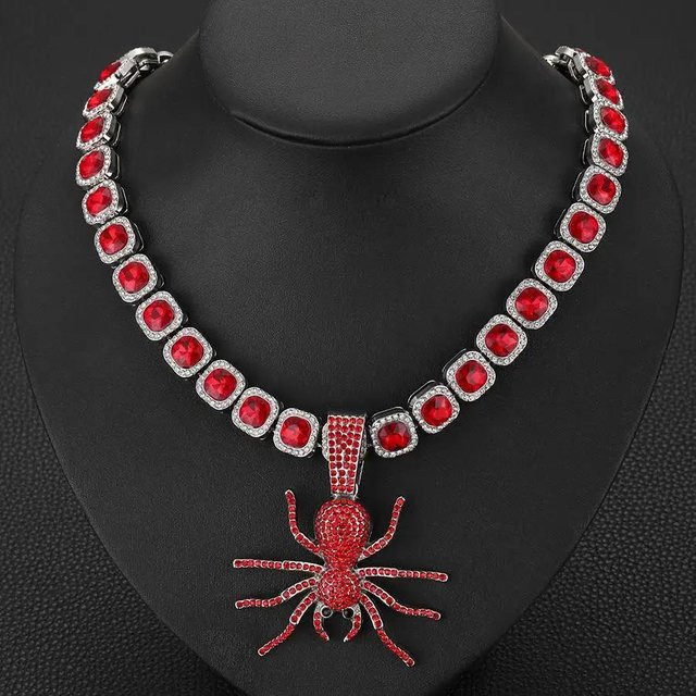 YIRAN Halskette, Choker, roter Kristall, Spinnen Anhänger, Unisex - Bild 1