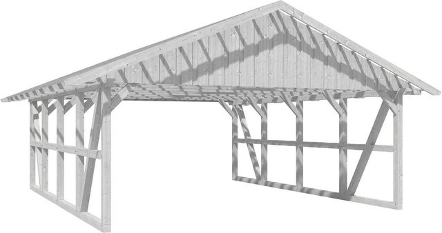 Skan Holz Carport Schwarzwald mit Dachlattung und Satteldach aus Fichtenholz in Weiß B: 684 cm, T: 772 cm - Bild 1
