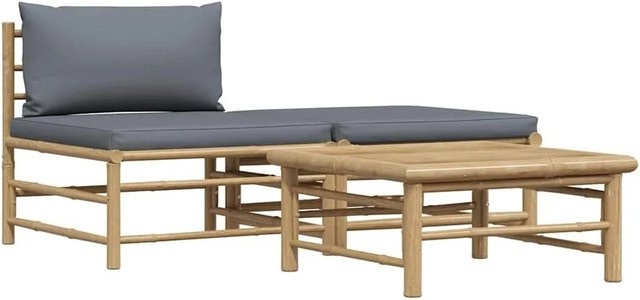 vidaXL 3-teiliges Garten-Lounge-Set aus Bambus mit dunkelgrauen Kissen - Bild 1