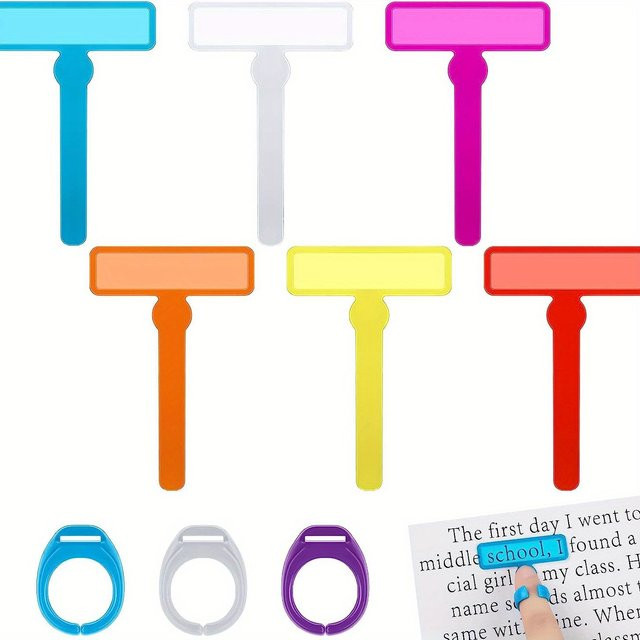 Kreativer Lesetracker mit Fingerringen als Leseführer in Blau und Multicolour aus Kunststoff für Kinder - Bild 1