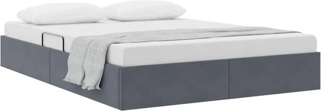 vidaXL Aufbewahrungsbett mit Matratze in Dunkelgrau aus Samt und Metall, B/T/H: 135 x 190 x 78 cm - Bild 1