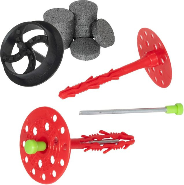 Protektor Dämmstoffdübel Set mit Stahlnagel und Rondellen in Rot und Mehrfarbig, Durchmesser: 8 mm, Länge: 140 mm - Bild 1