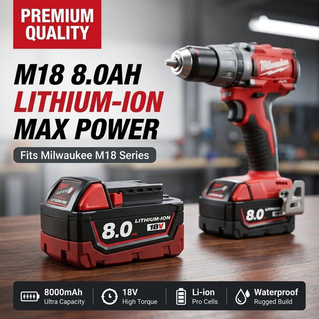 Milwaukee M18 Lithium-Ionen Ersatzakku 18V 8,0Ah IP65 wasserdicht - Bild 1
