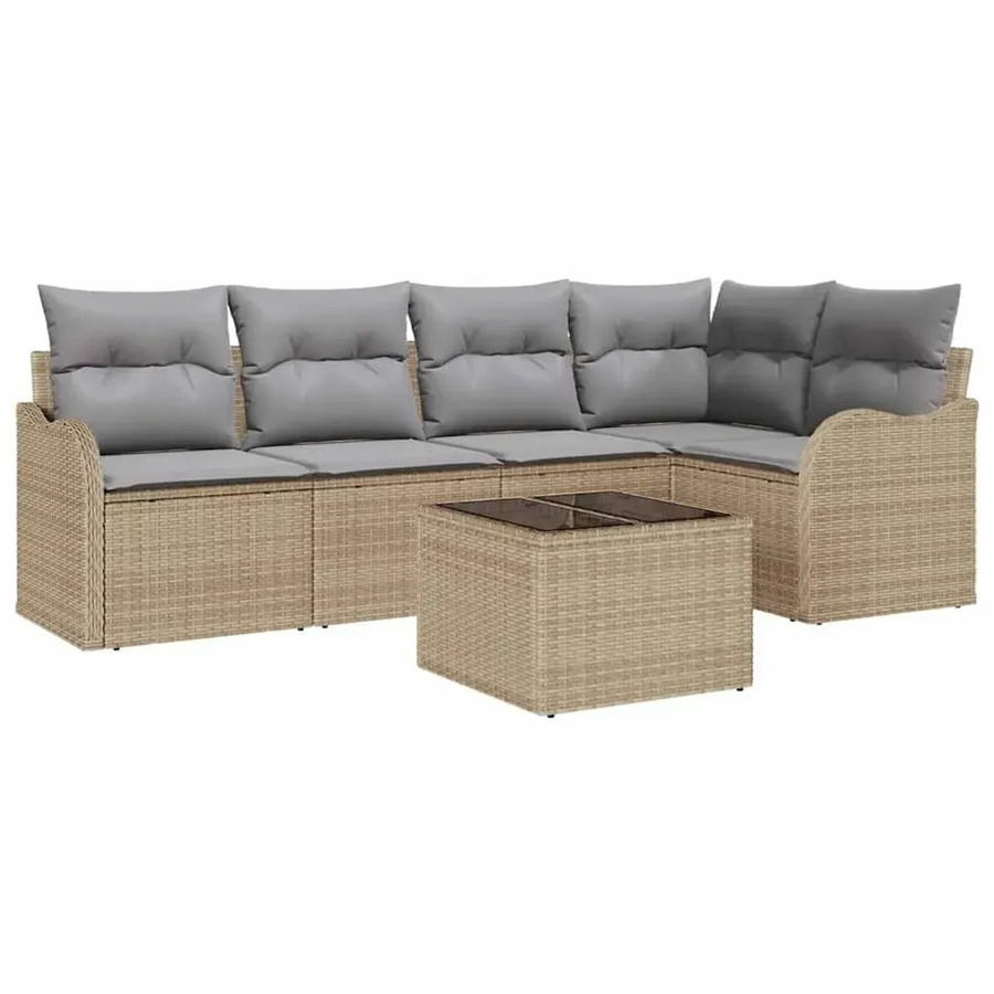 vidaXL Garten-Sofa-Set aus Polyrattan in Beige-grau mit 6-teiliger Polsterung und Kissen in L-Form - Bild 2