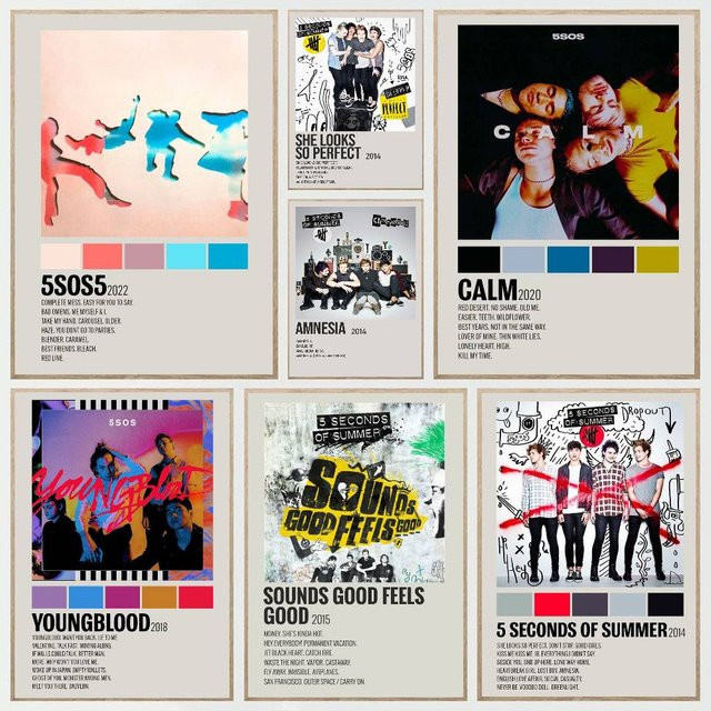 MINISO Sommer HD Musik Album 5SOS Poster Aufkleber, Mehrfarbig, B/H: 15 x 15 cm - Bild 1