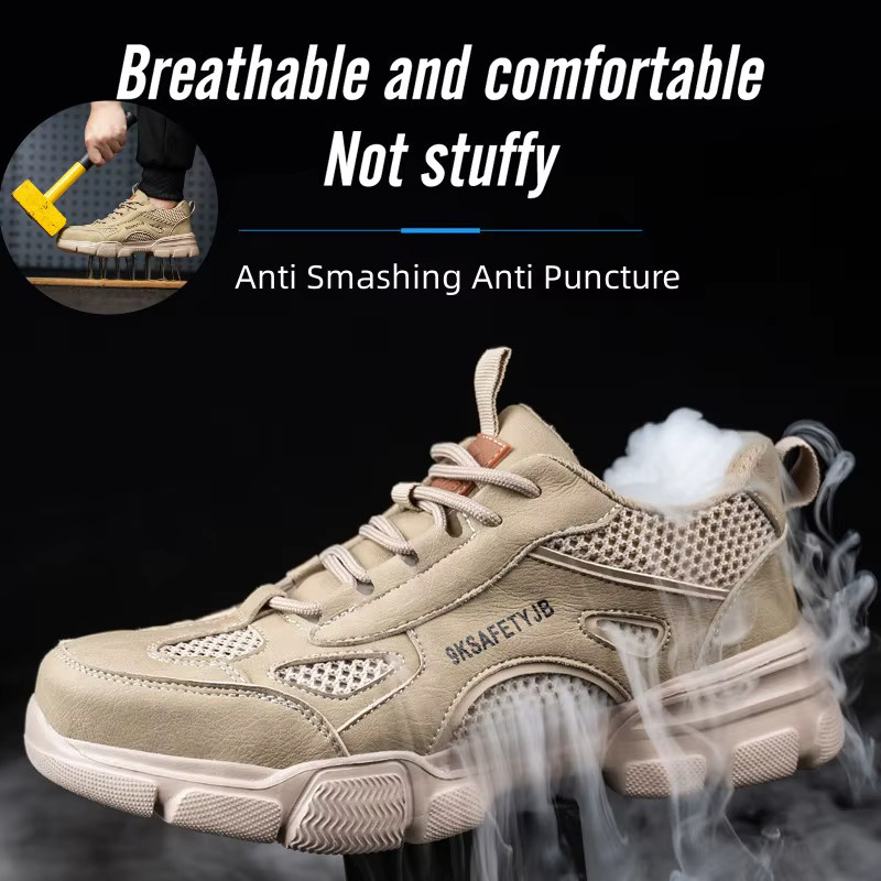 Kankeirr Atmungsaktive Sicherheitsschuhe für Damen und Herren, leichte Anti-Punktion Arbeitsstiefel in Schwarz und Beige, EN ISO 20345 - Bild 2
