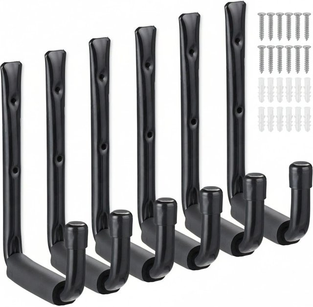 Relaxdays Wandhaken 6er Set aus Stahl in Schwarz, B/H/T: 22 x 15 x 2,5 cm - Bild 1