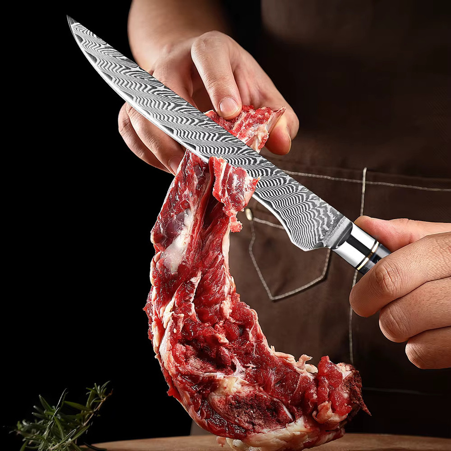 XITUO Ausbeinmesser aus Damaszener Stahl mit Harz- und Holzgriff, 6 Zoll Japanisches Filetiermesser für Fleisch und Fisch, Mehrfarbig - Bild 5
