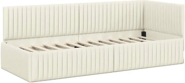 vidaXL Eckbettgestell mit Kopfteil in Beige aus Stoff und Holz, B/T/H: 80 x 200 x 140 cm - Bild 1