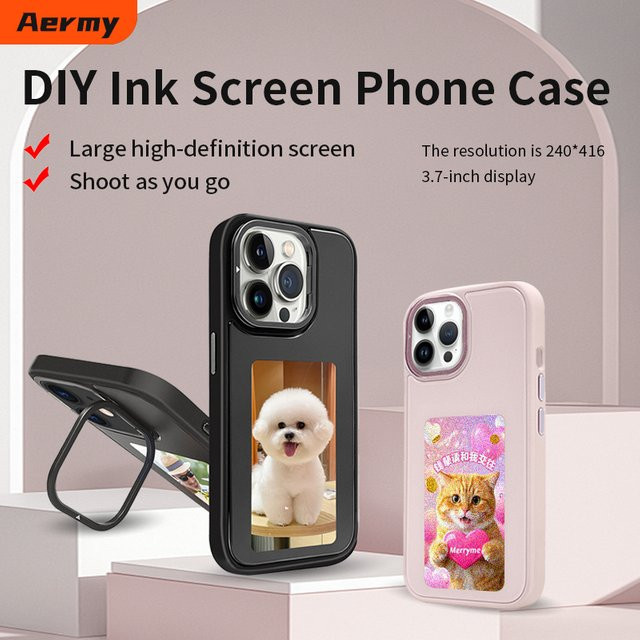 Neue-tech NFC E-Ink Display Handyhülle für iPhone 13, 14 und 15 Pro Max mit DIY Cartoon Design in Grün oder Schwarz - Bild 1