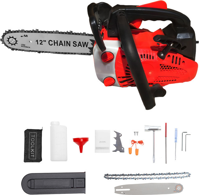 TKKEACE 2-Takt Benzin-Kettensäge mit Obergriff in Rot, professionelle Baumsäge für Baumschnitt und Gartenarbeit, 25,4cc - Bild 1