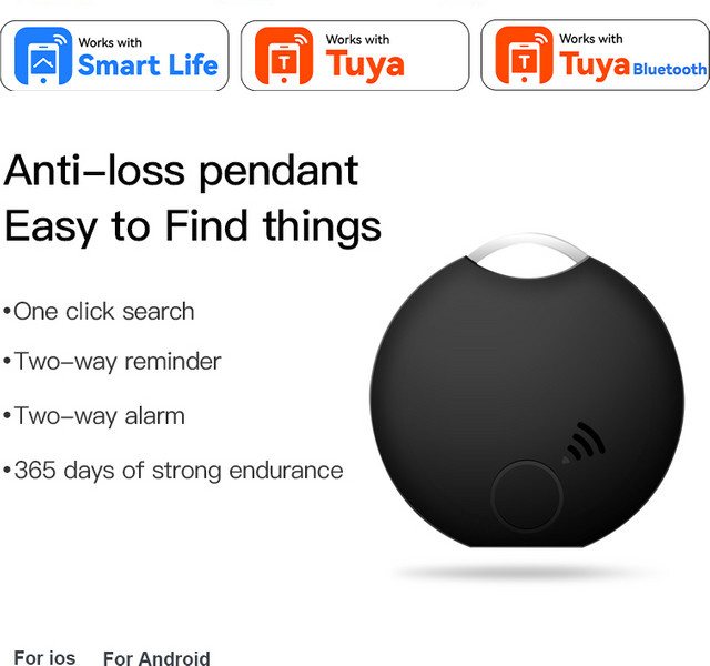 Tuya Bluetooth-Tracker in Schwarz für Tuya Smart Life als intelligenter Schlüsselfinder und Anti-Verlust-Lokalisator für Kinder, Geldbörsen und Haustiere, kompatibel mit iOS und Android - Bild 1