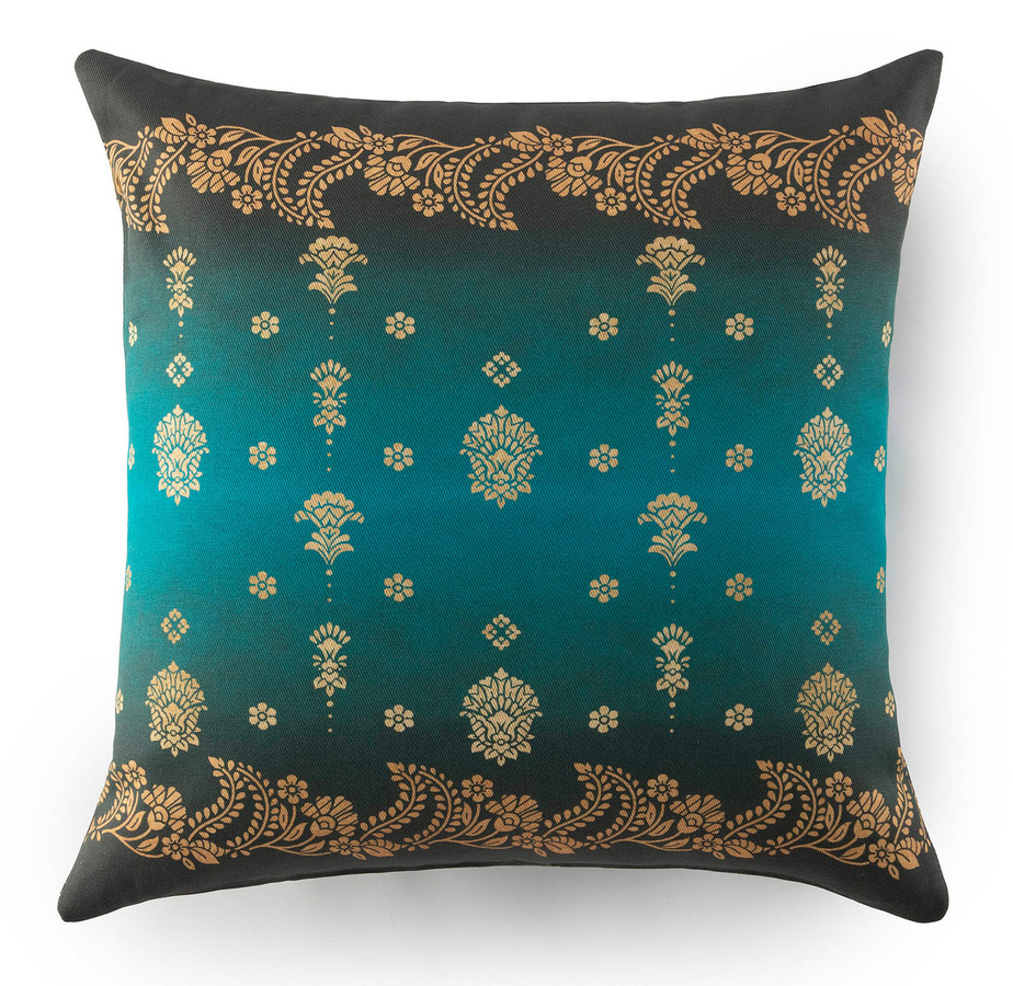 Bassetti Kissenhülle Twill GOLD DECOR V1 in Smaragdgrün und Gold mit floralem Muster aus Baumwolle, B/H: 40 x 40 cm - Bild 1