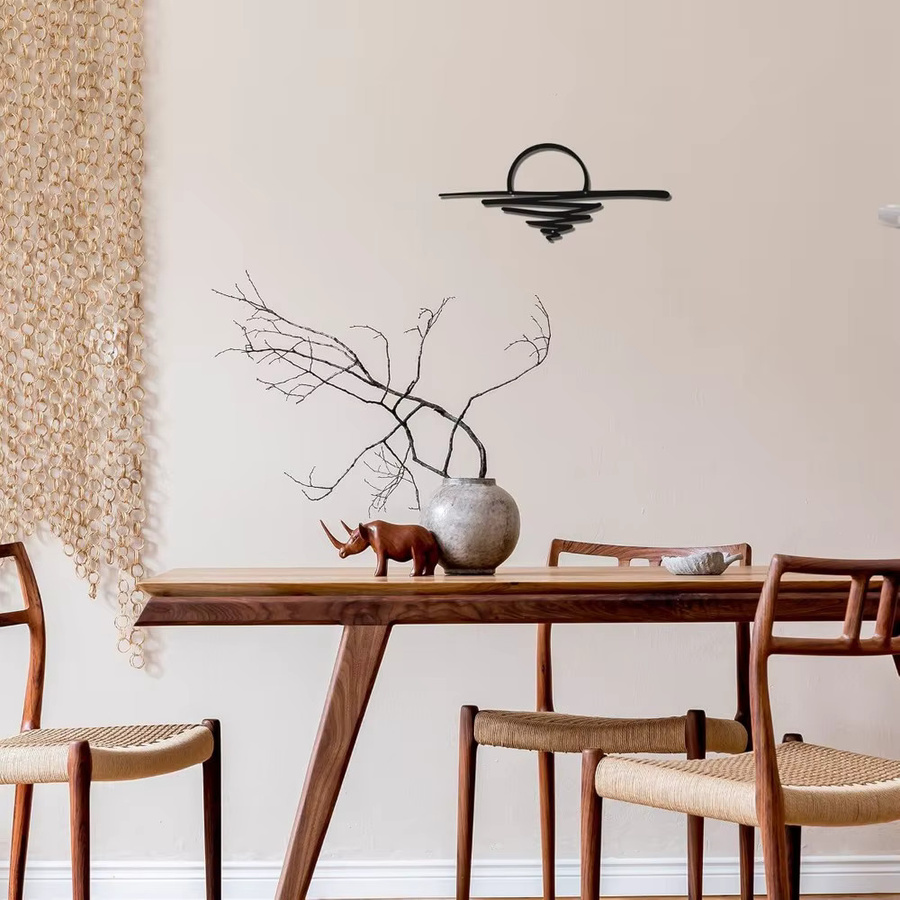 CIFBUY Mid-Century Modern Wandkunst Sonnenaufgang aus schwarzem Metall als abstraktes Boho-Dekor - Bild 4