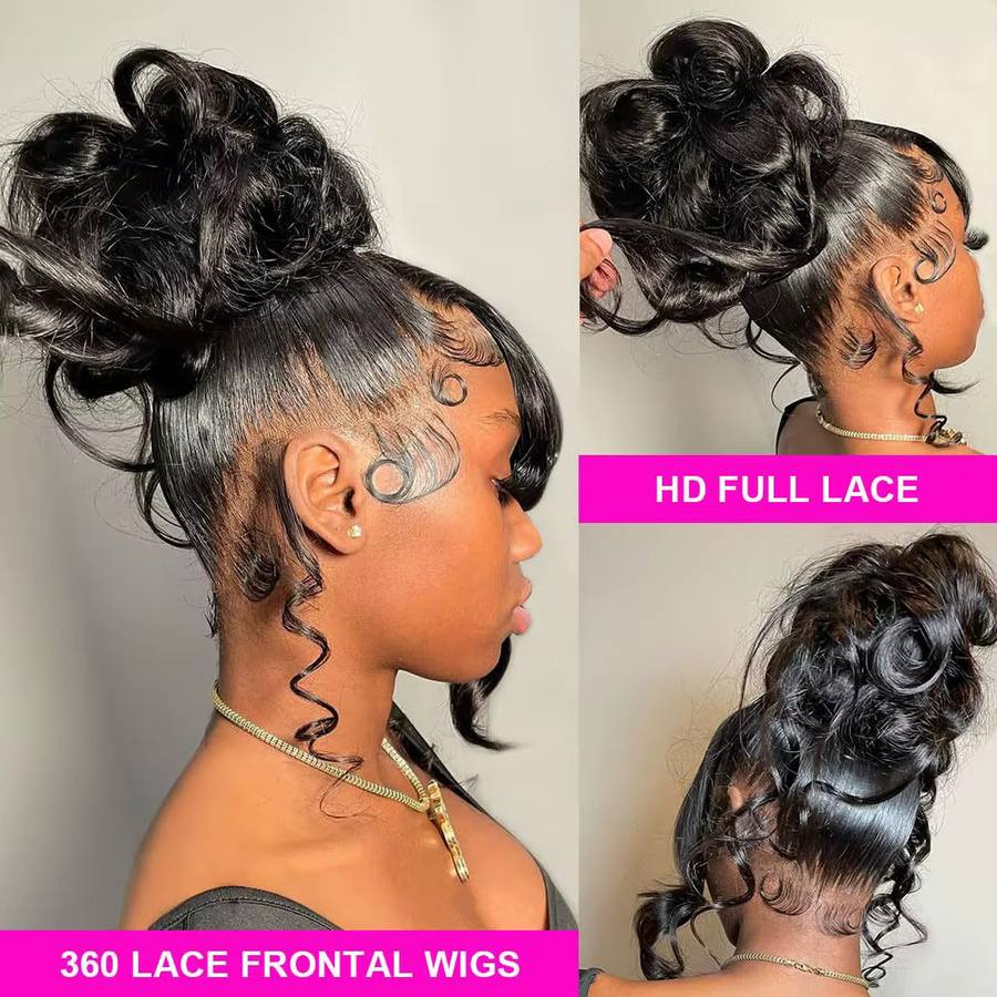 donxue Echthaar-Perücke, gewellt, 360 Full HD Lace Front, Schwarz, Damen - Bild 3