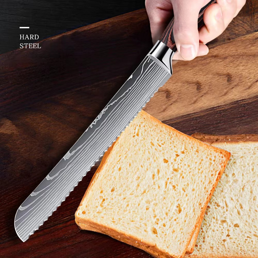 InLeung Damast Brotmesser mit Holzgriff in Silber, Länge: 20,3 cm - Bild 5
