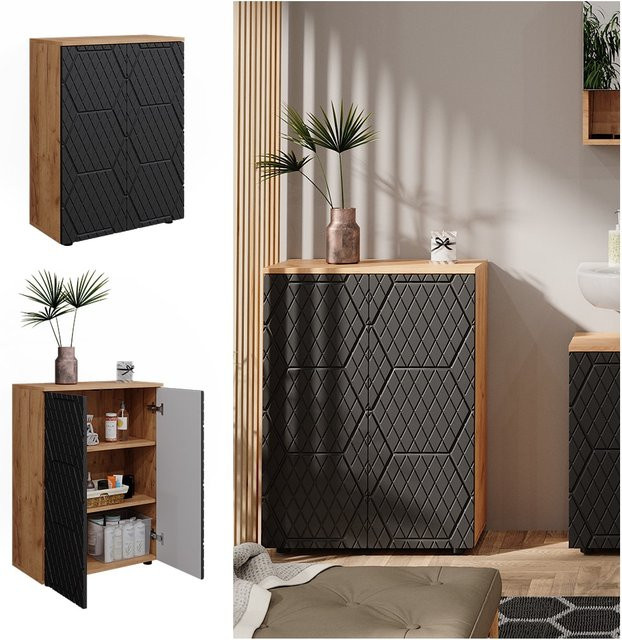 Vicco Badschrank Irma Eiche Anthrazit Gestreift B/T/H: 60 x 17,91 x 81 cm - Bild 1