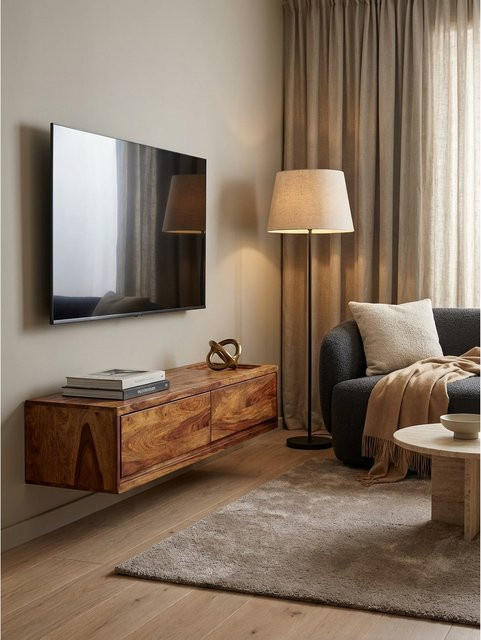 Hängendes Lowboard aus Massivholz von KADIMA DESIGN im modernen Stil, Braun, B/T/H: 108 x 34 x 34 cm - Bild 1