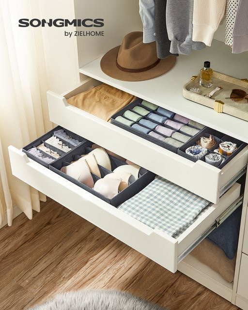SONGMICS Unterwäsche-Organizer 4er Set in Grau, faltbare Schubladen-Organizer und Ordnungssystem für deinen Kleiderschrank - Bild 1