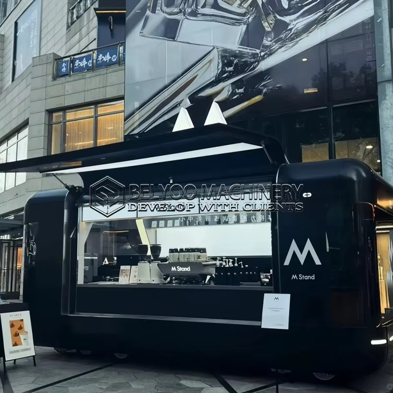 BELYOO Mobiler Kaffeeanhänger in Schwarz als Streetfood-Kiosk mit voll ausgestatteter Küche und Catering-Truck - Bild 3