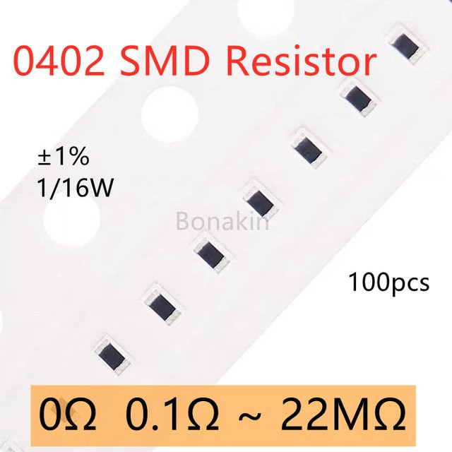 Bonakin 100 Stück SMD-Widerstände 0402 1 % in Schwarz - Bild 1