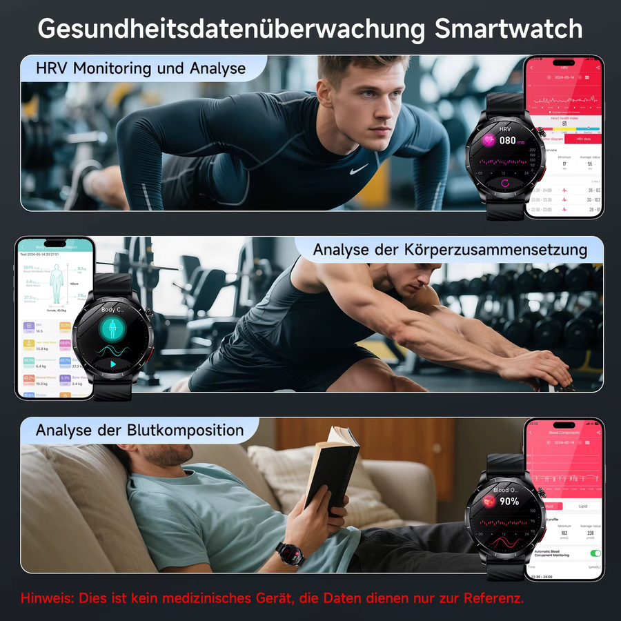 Marsyu Smartwatch, Schwarz, Silikon, Unisex - Bild 3