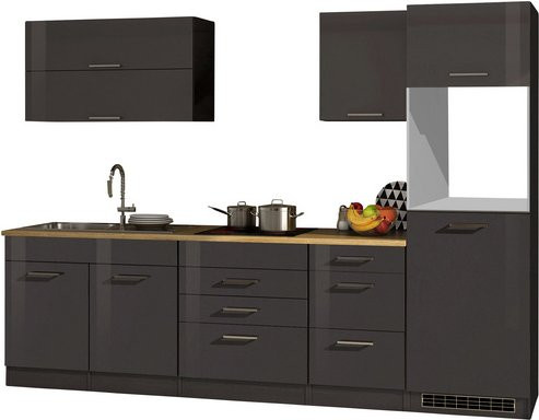 Held Möbel Küchenzeile Mailand in Grau Hochglanz, B/T/H: 290 x 60 x 200 cm - Bild 2