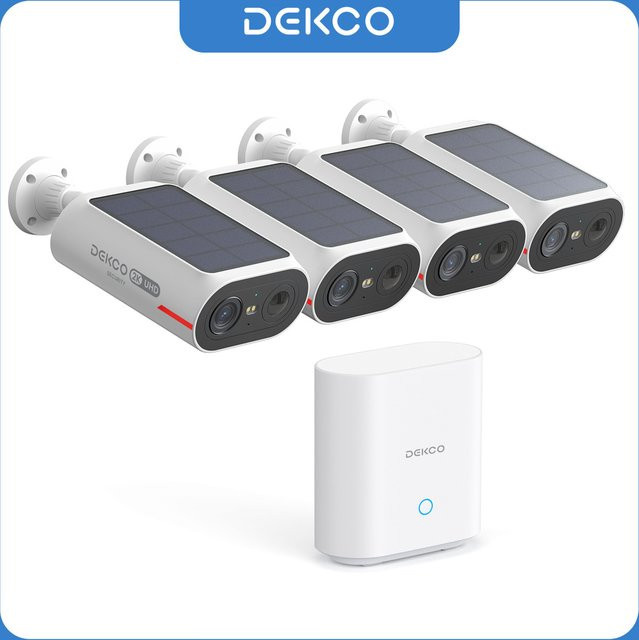 Dekco Solar Kamera System mit 4 Kameras, 3MP Auflösung, Drahtlose WiFi CCTV Set mit AI Erkennung und 5000 mAh Akku, Weiß - Bild 1