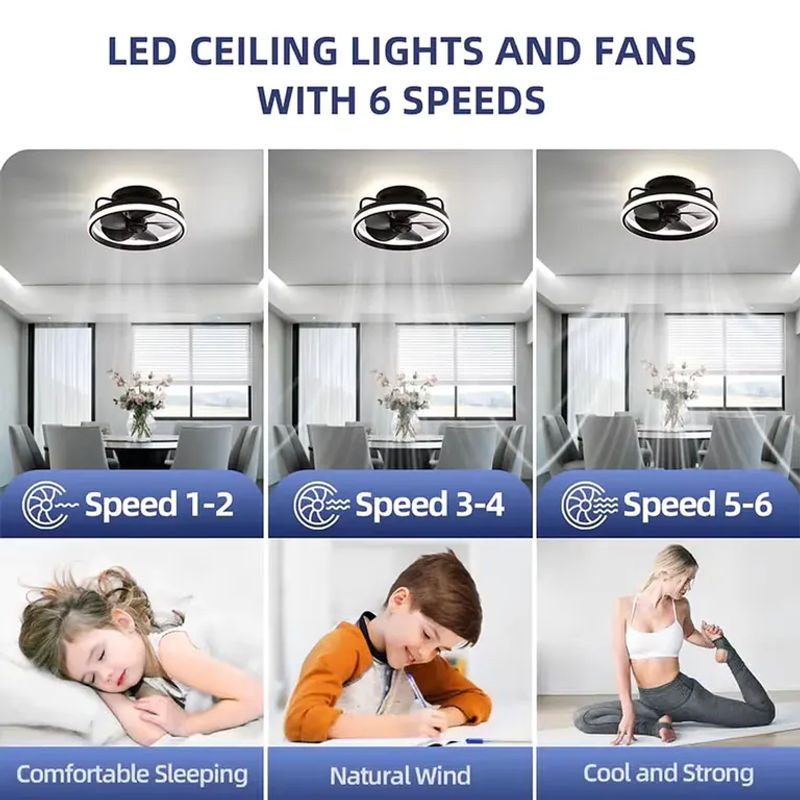 LINCCW Moderne LED-Deckenventilator-Leuchte in Schwarz mit Fernbedienung, dimmbar, DC-Motor und Timer-Funktion, B/T/H: 33,02 x 33,02 x 17,78 cm - Bild 4