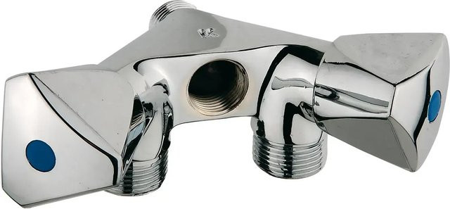 Kirchhoff Doppel-GA-Wandventil aus Messing in Chrom, 21 mm (1/2 Zoll AG) x 26,4 mm (3/4 Zoll AG) x 18,7 mm (1/2 Zoll IG) - Bild 1