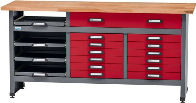 Küpper Werkbank mit 17 Schubladen in Dunkelrot, B/T/H: 84 x 60 x 170 cm - Bild 1