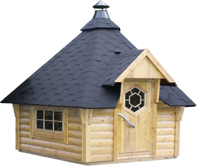 Finnhaus Wolff Grillkota KALLE aus Kiefer mit Grillanlage und Rauchabzug, B/T: 376 x 326 cm, Schwarz/Braun - Bild 1