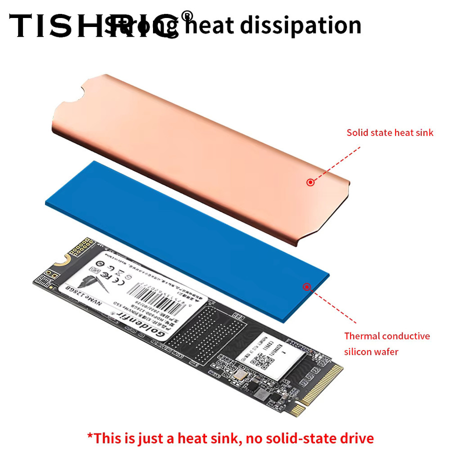 TISHRIC M2 SSD 2280 Kühler passiver NVMe/M.2 Solid-State-Kühlkörper mit Wärmeleitpad in Rot - Bild 3